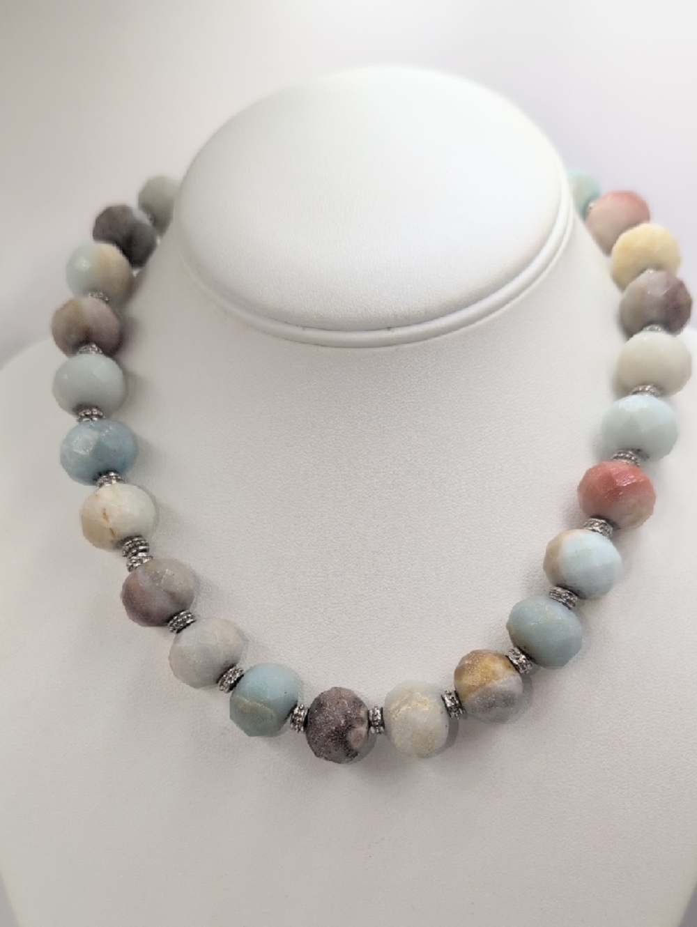 Natural Stone Faceted Beaded Necklace | Earth Tone Agate & Jasper Style cn - Picture 4 of 6
